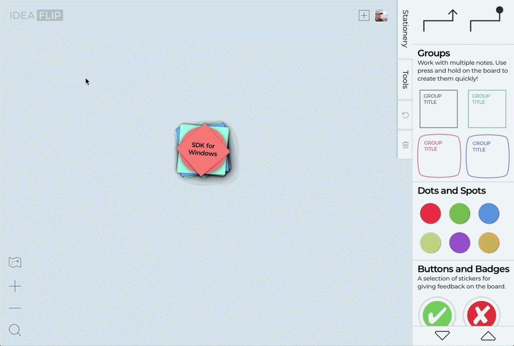 Screen recording of dragging a group around the pile of notes and double clicking to open the items popup.