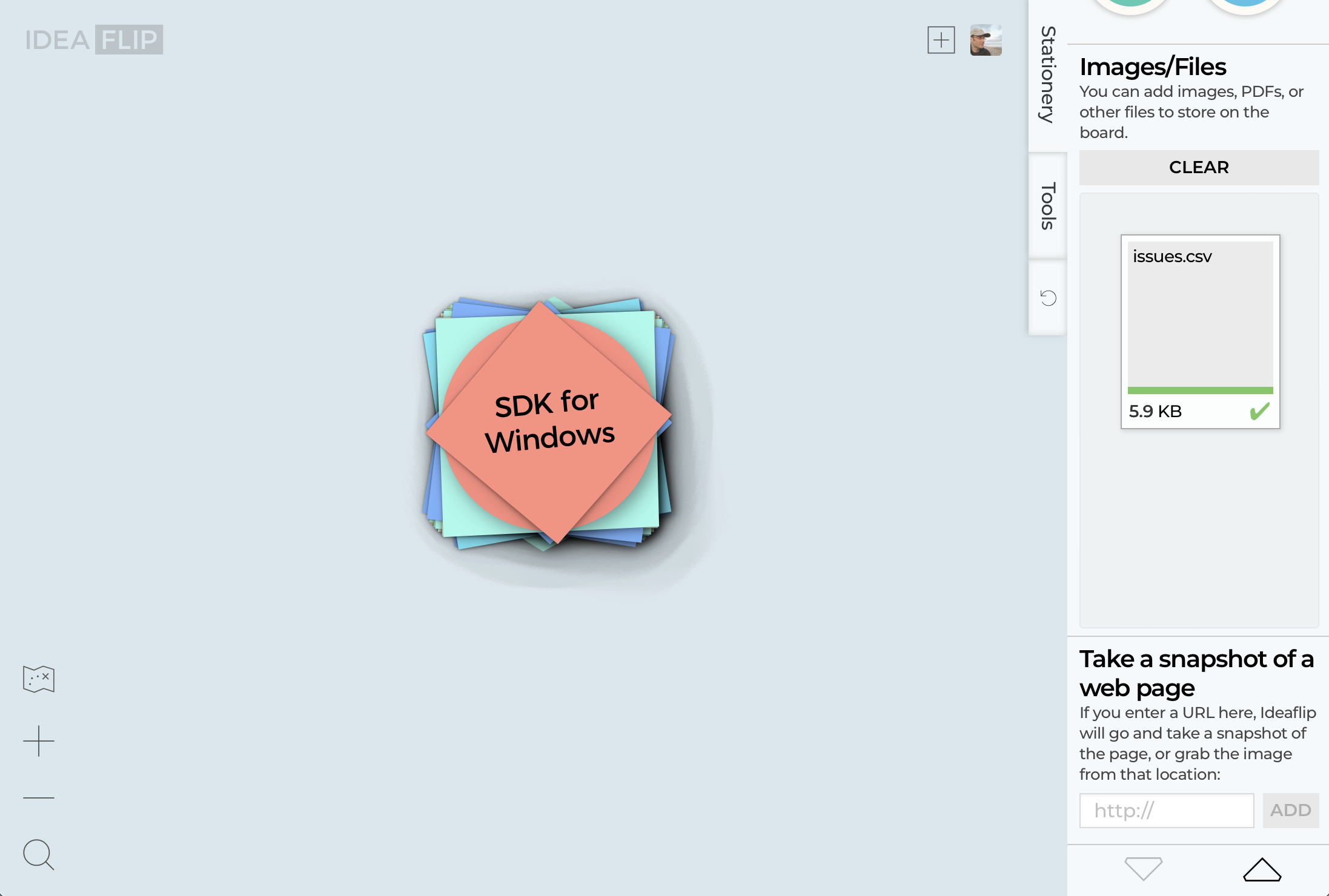 Screenshot of pile of sticky notes imported from a CSV file.