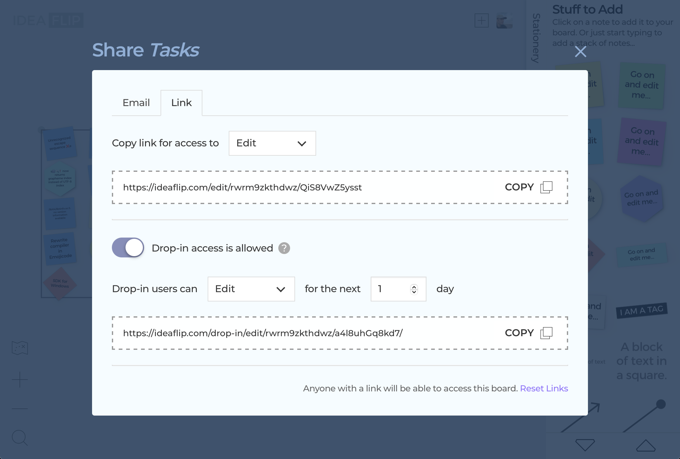 Ideaflip's invite dialog box.