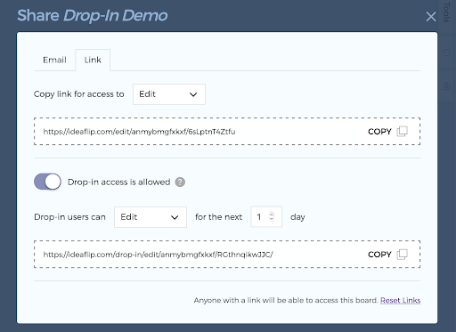 The control panel for Drop-ins