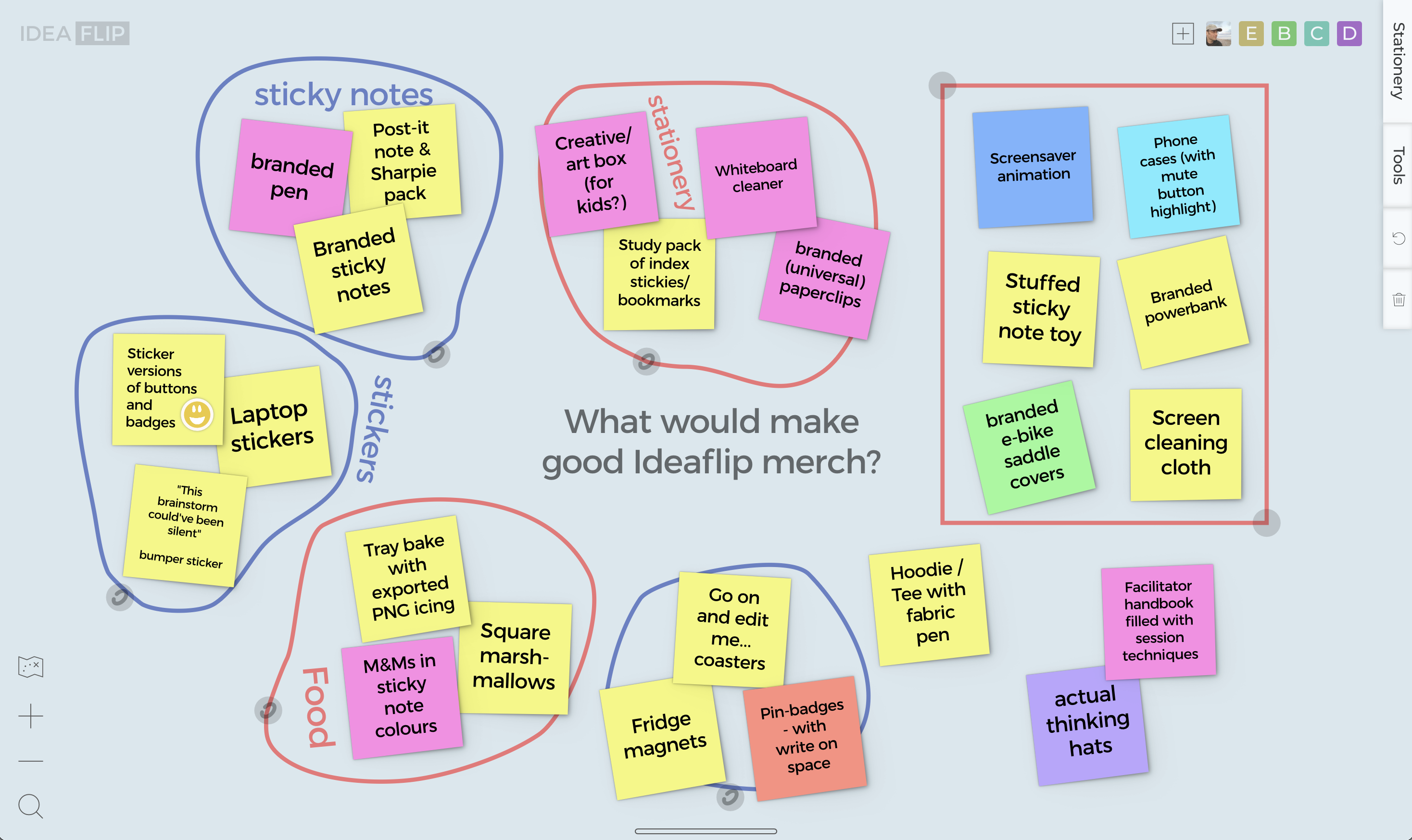 Ideaflip groups can be used to label groups of notes.