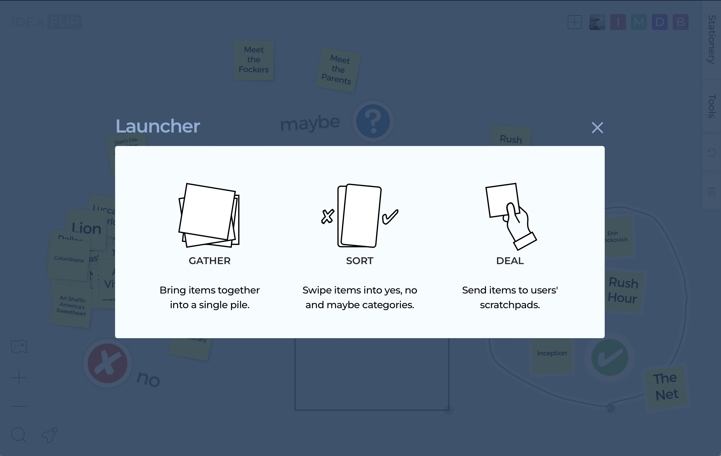 Use the Launcher's deal tool to hand out a selection of notes to each person.