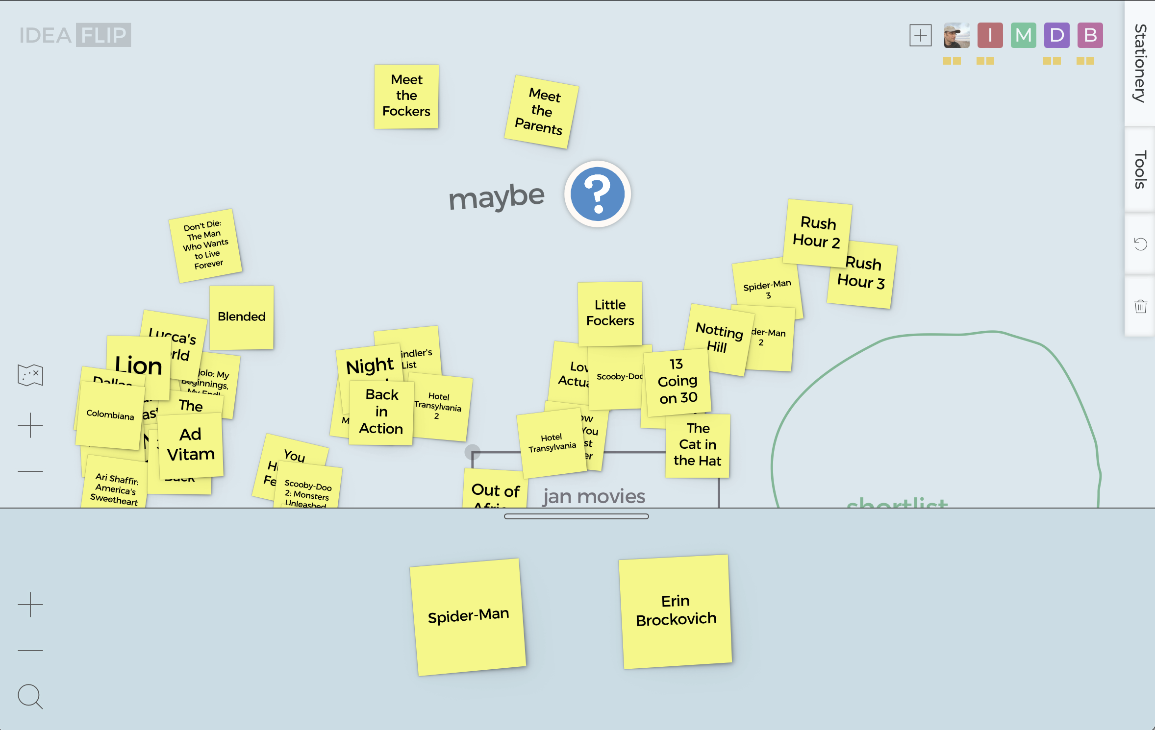 Screenshot showing an Ideaflip board with a private scratchpad open containing two notes.