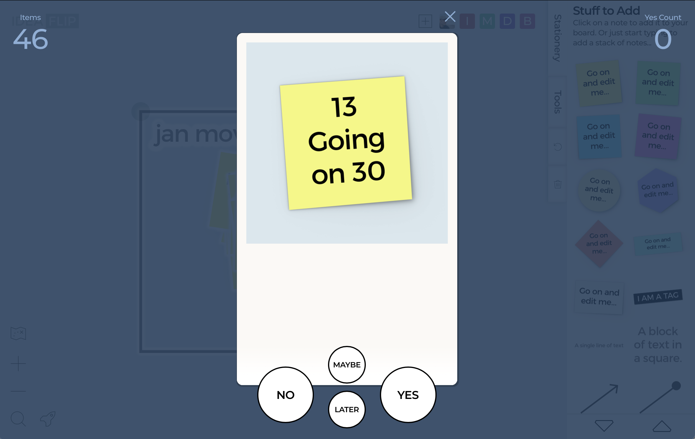 Swipe sorting in Ideaflip lets you quickly make decisions on lots of ideas.