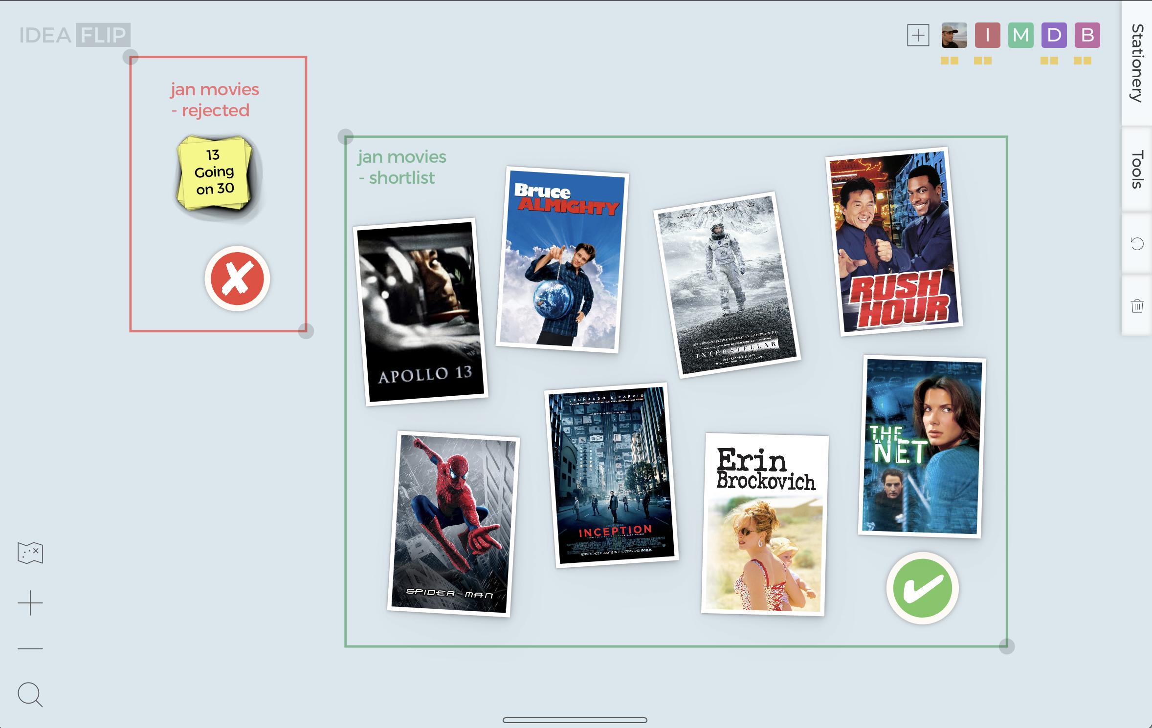 The result of using Ideaflip's launcher to narrow down a choice of 46 movies to a shortlist of eight.