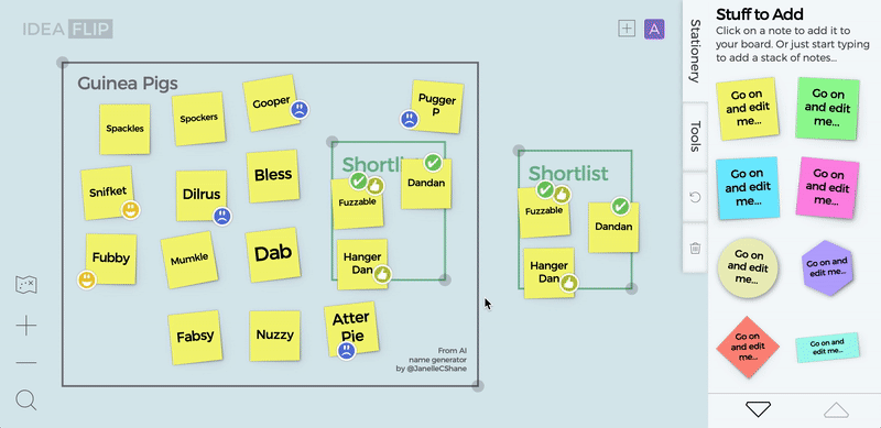 Use select to delete or copy ideas to quickly sort or prioritise ideas.