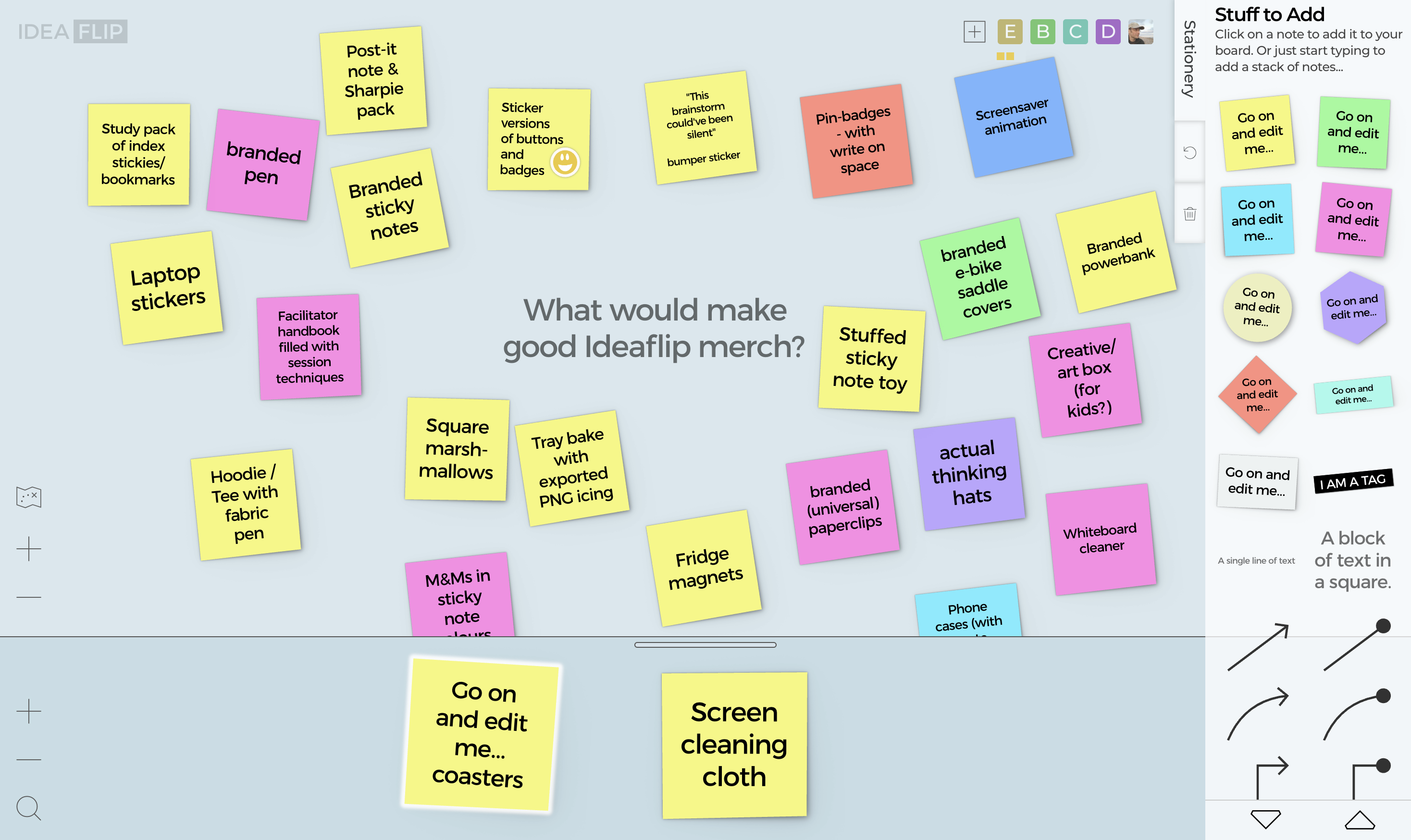 Notes being shared onto the Ideaflip board from a private scratchpad.