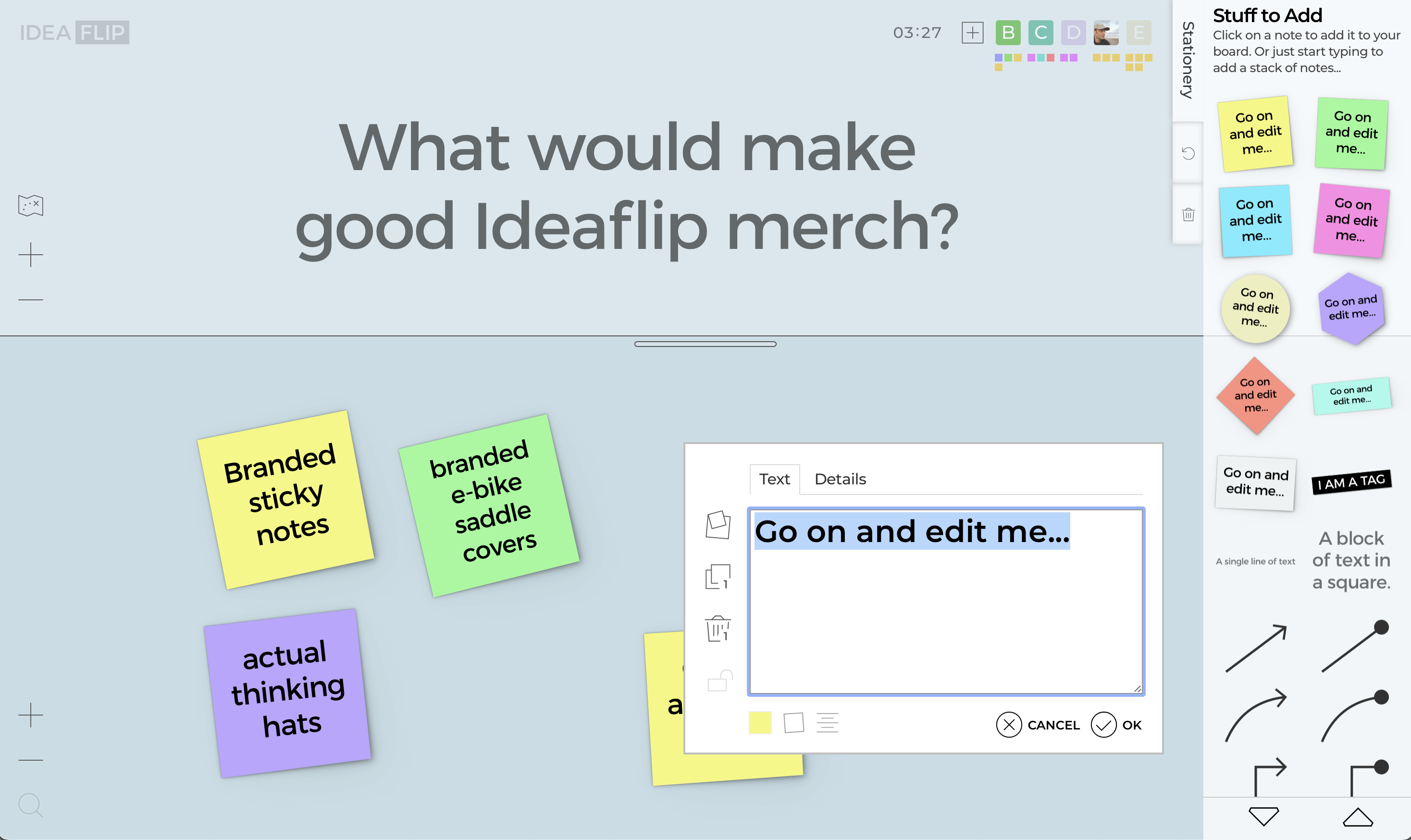 Using the private scratchpad to draft sticky notes in an Ideaflip session.